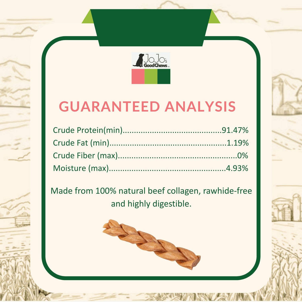 Braided Collagen Stick Dog Treats - 6" Standard (25/Bag)