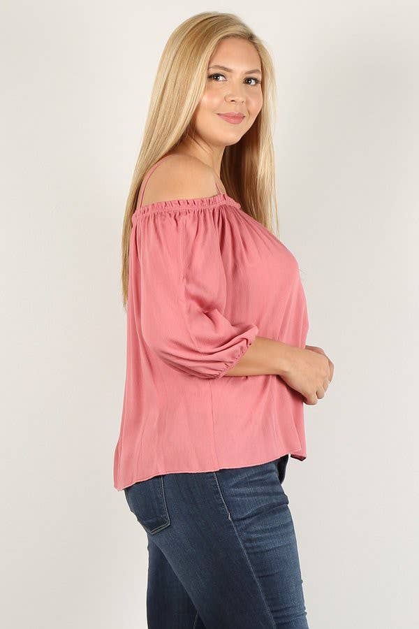 Plus Size Cold Shoulder Peasant Top WG16767-T