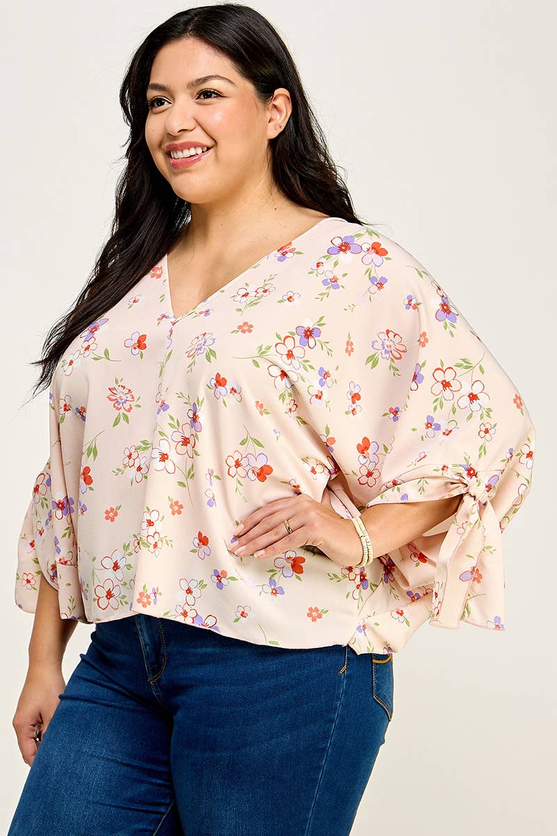 Plus Size Floral Dolman Blouse - NK18318-T