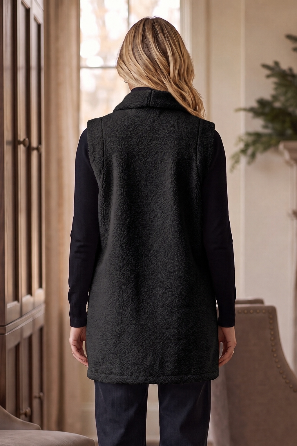 Teddy Longline Layering Vest w/ Pockets