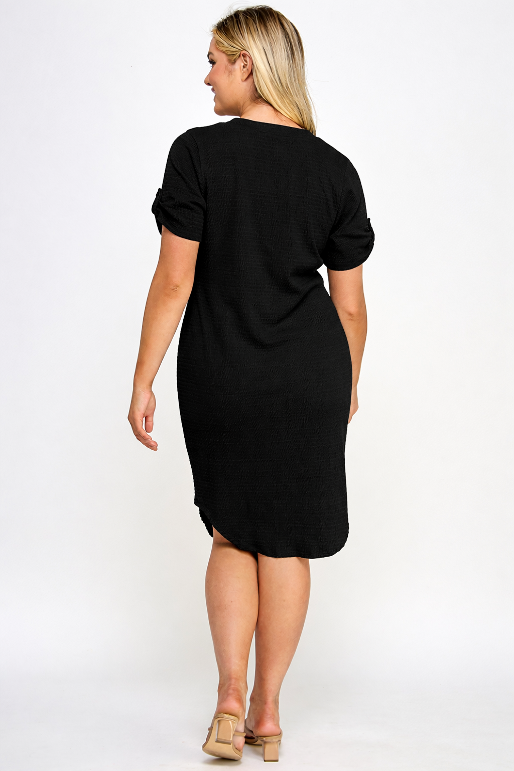 Plus Size Smocked V-neck Shirt Tail Dress PL2463P-D