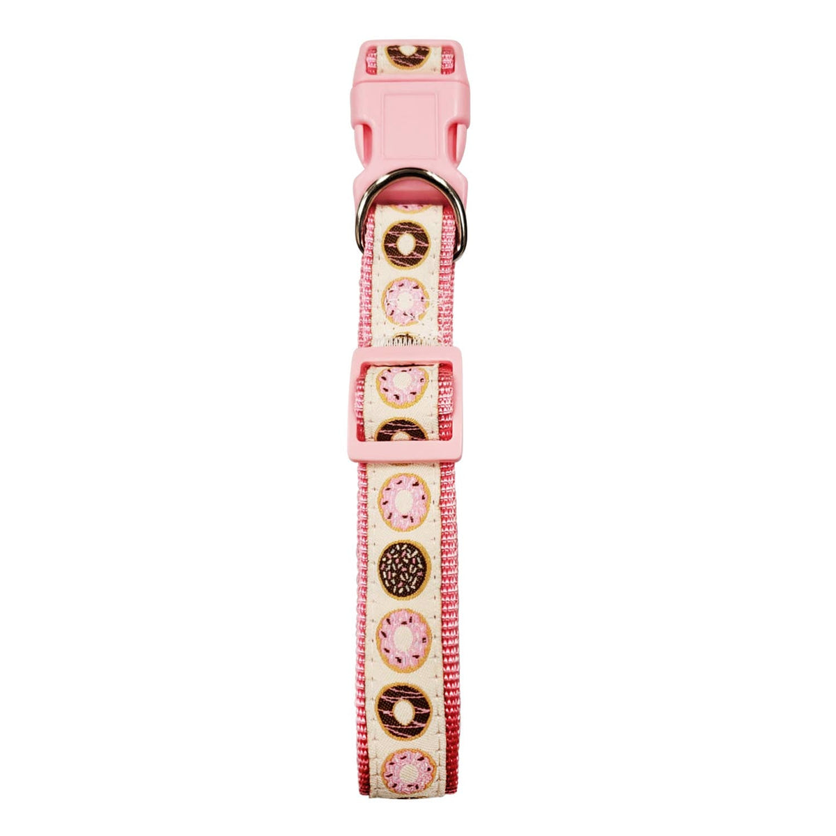 Nylon Collar for Dogs with Embroidered Pink Donut Design