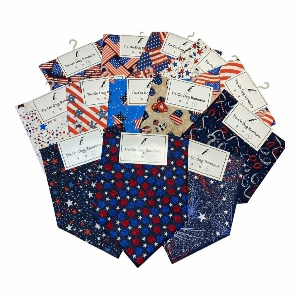 Patriotic Tie-On Dog Bandanas Retail-Ready