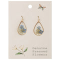 Cottage Blue Dried Flower Gold Teardrop Earrings