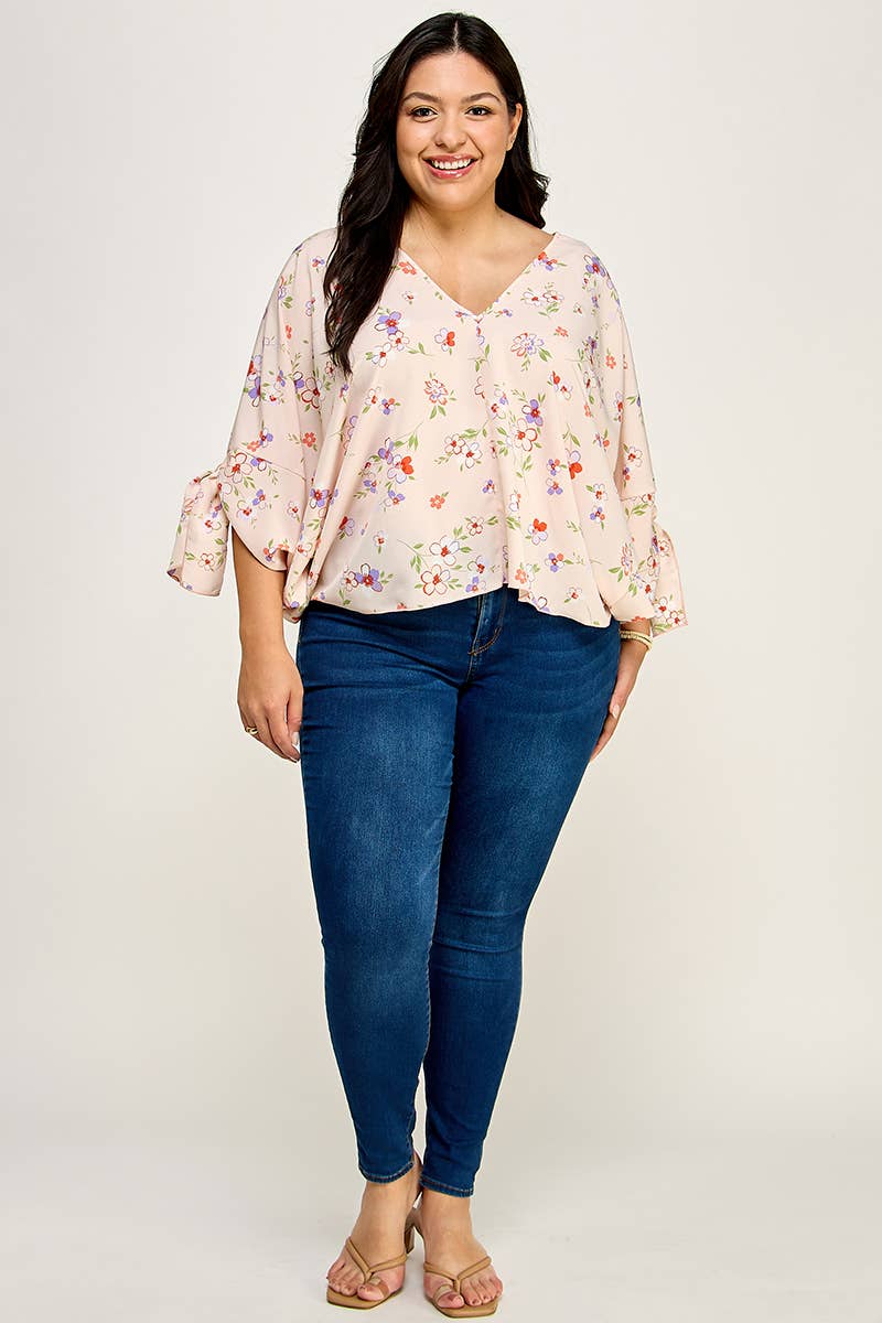 Plus Size Floral Dolman Blouse - NK18318-T