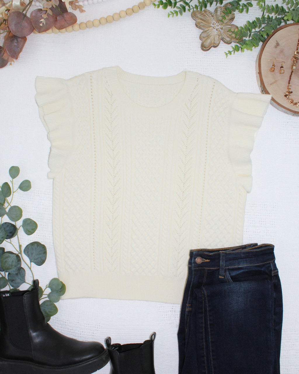 IN STOCK Felicity Flutter Sweater Top - Ivory FINAL SALE