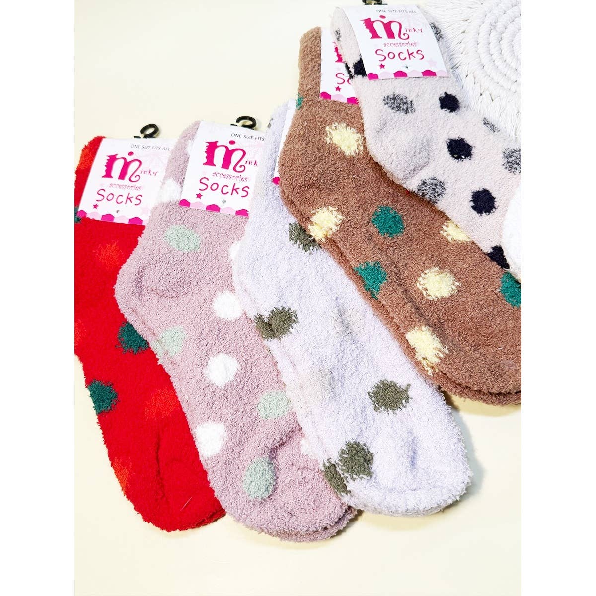 Assorted Color Polka Dot Fuzzy Socks