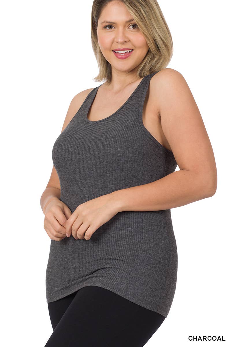 `SI-22552 Plus Ribbed Racerback Tank Top Zenana