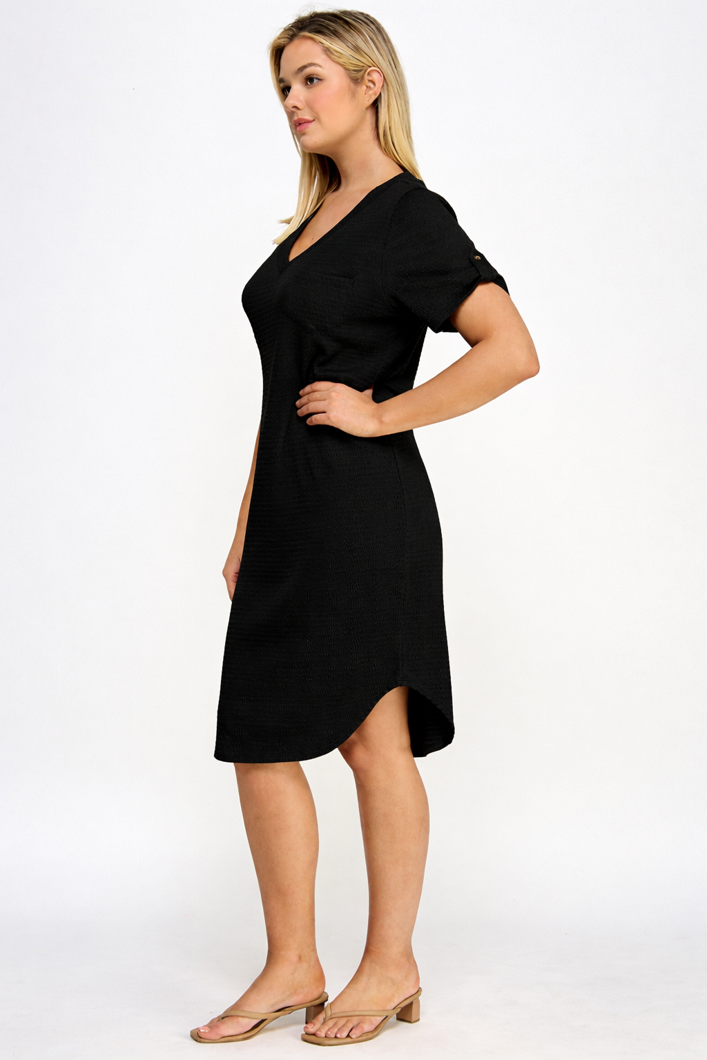 Plus Size Smocked V-neck Shirt Tail Dress PL2463P-D