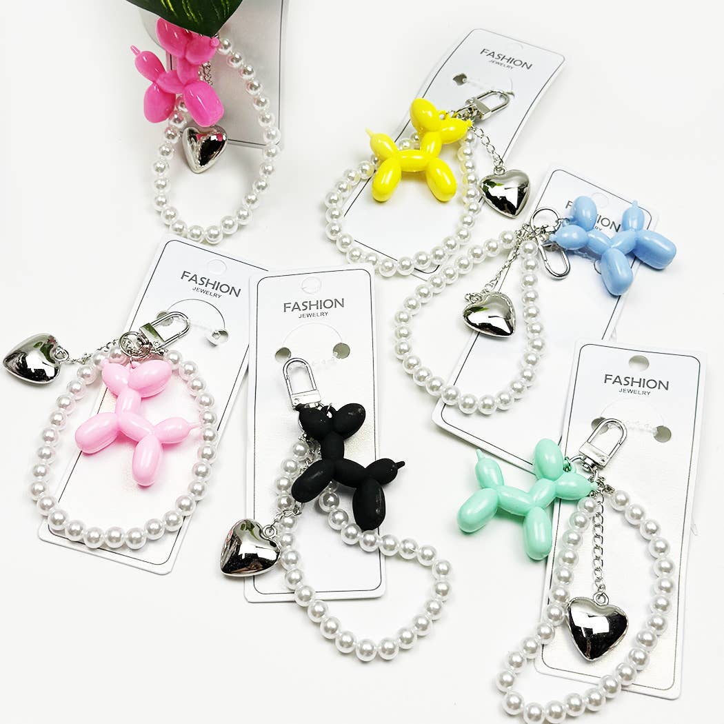 Balloon Puppy Keychain with Heart Charm