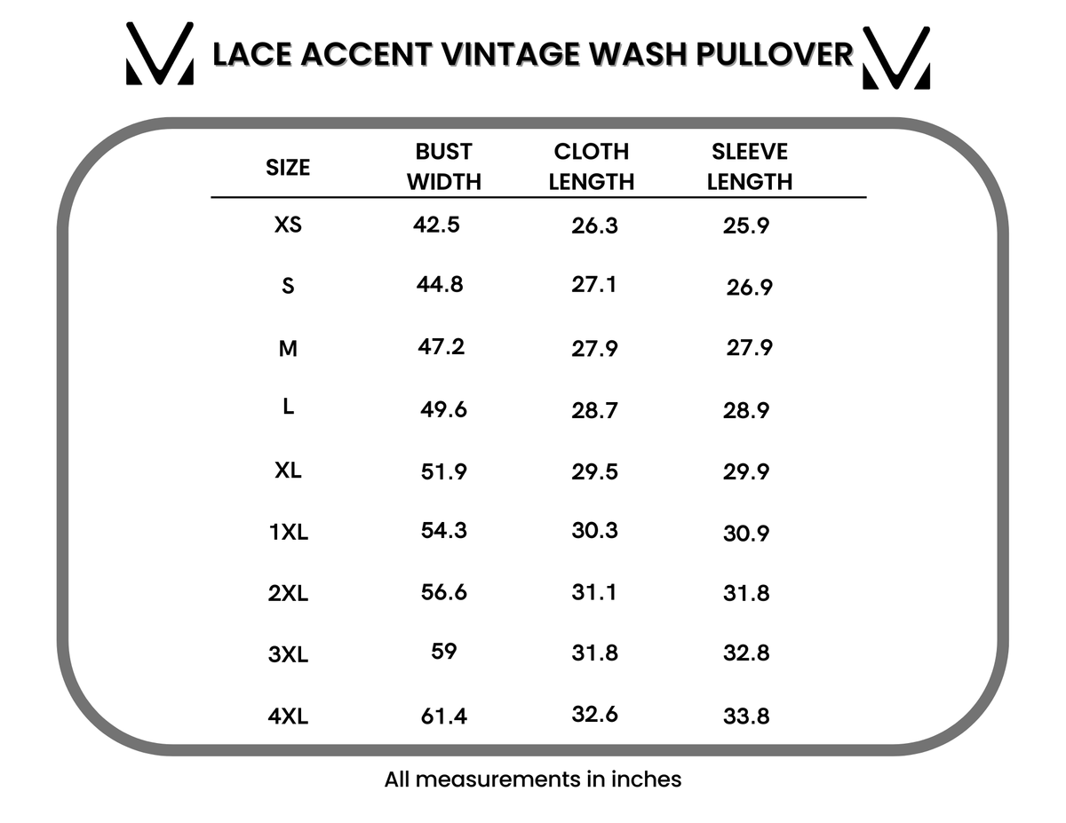 IN STOCK Lace Accent Vintage Wash Pullover - Olive