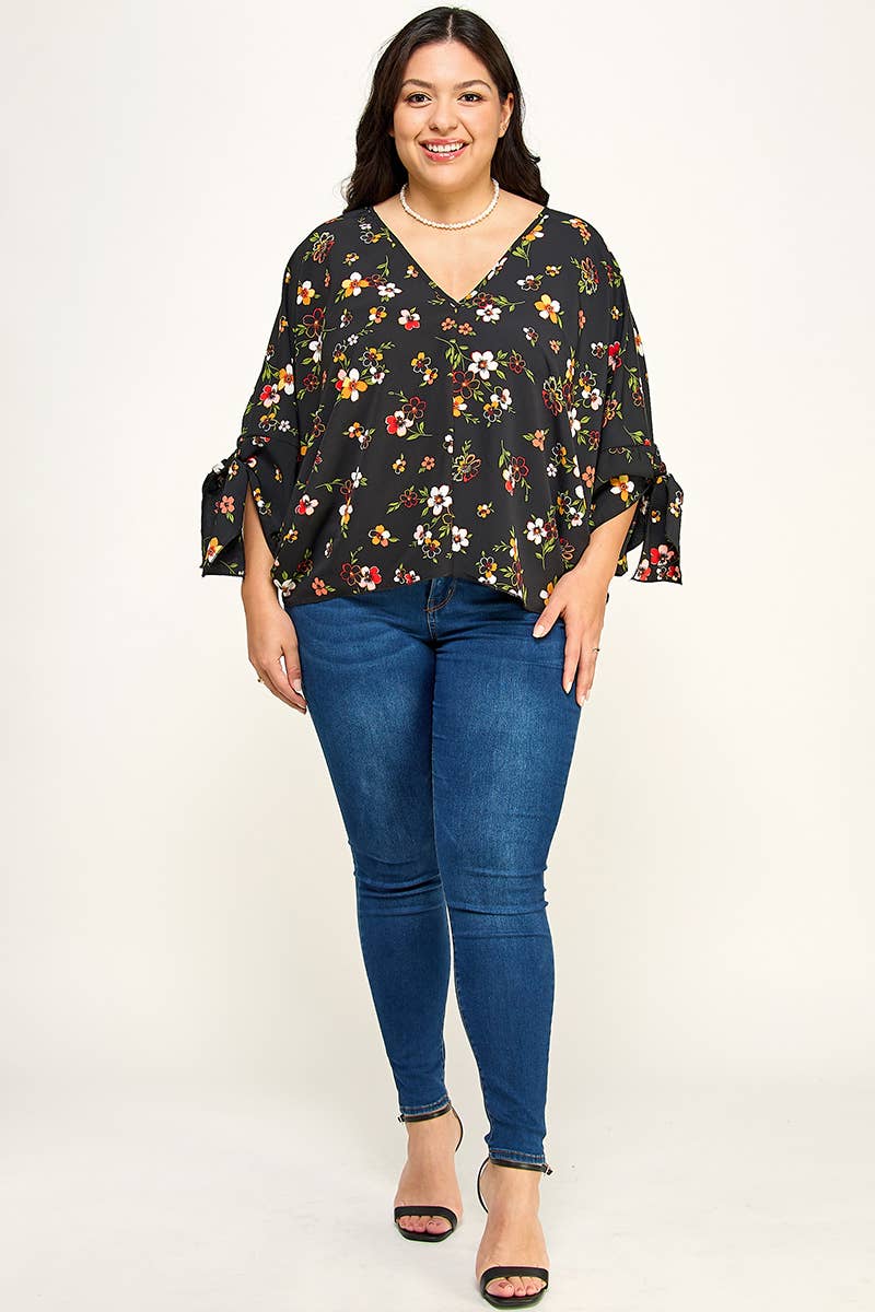Plus Size Floral Dolman Blouse - NK18318-T