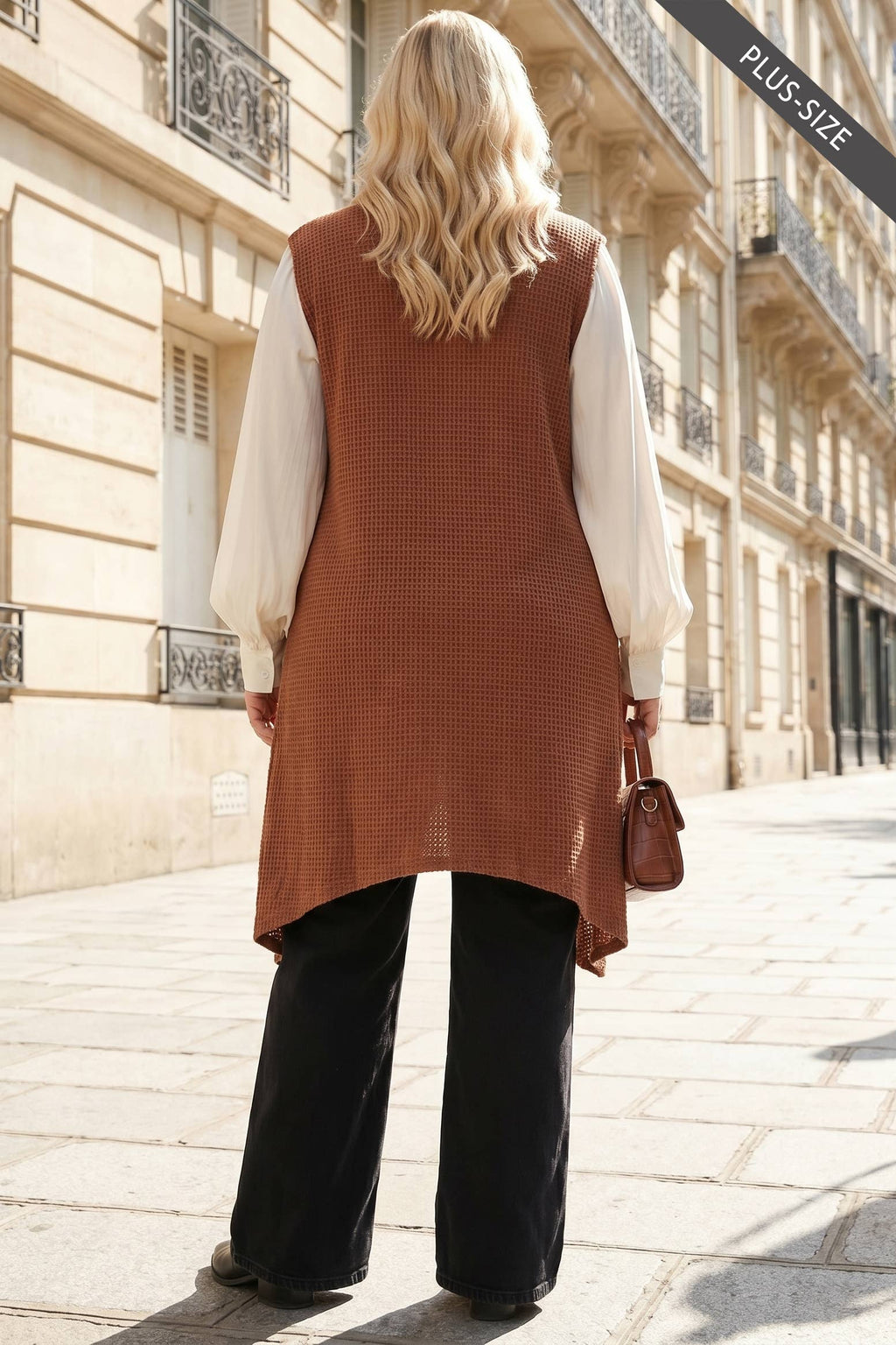 PLUS SIZE Sleeveless Crochet Midi Vest Cardigan