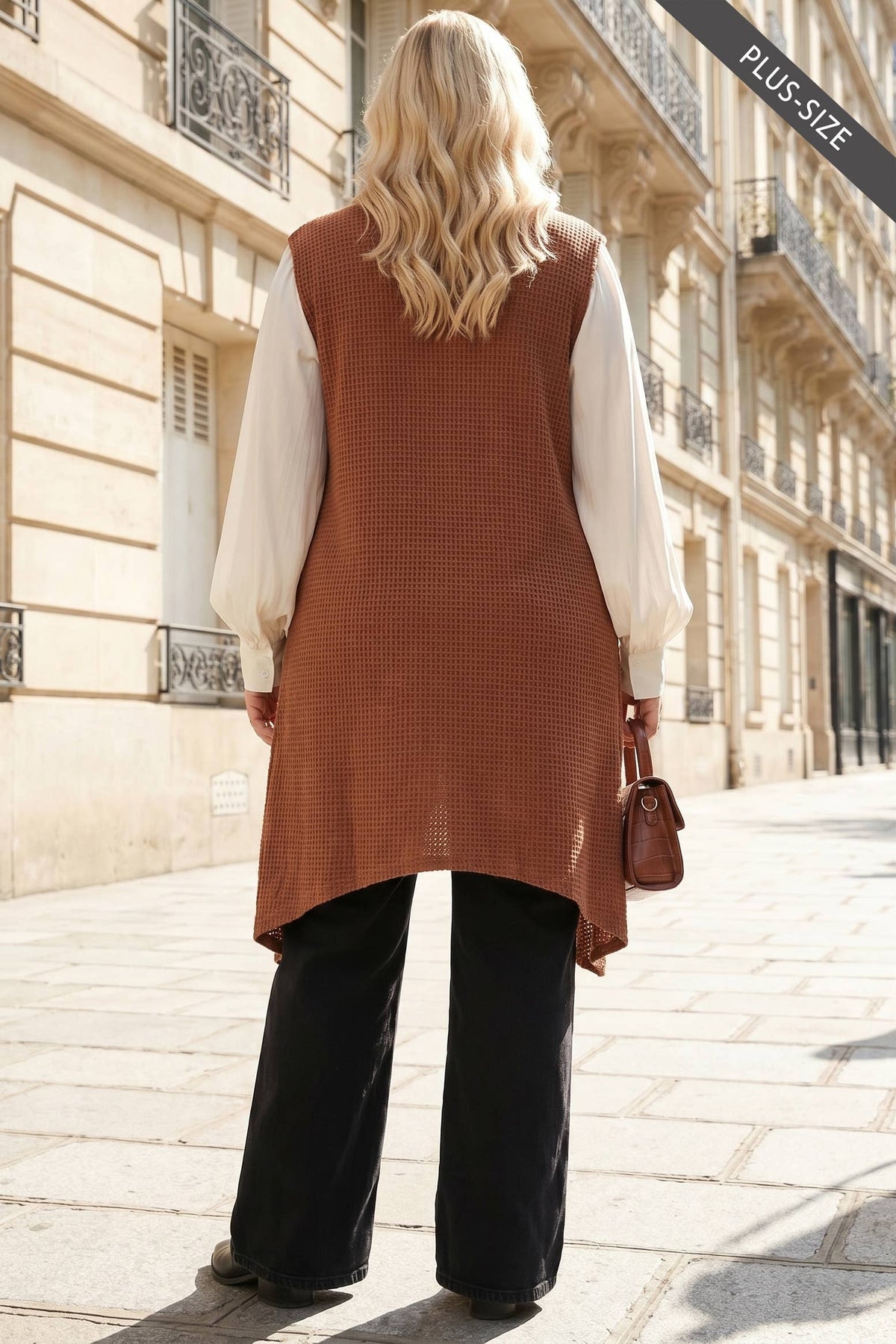 PLUS SIZE Sleeveless Crochet Midi Vest Cardigan