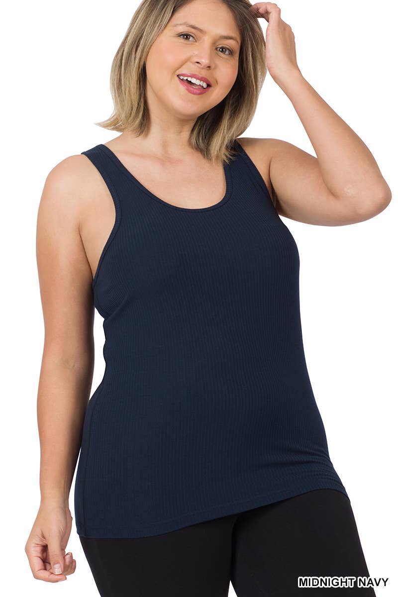 `SI-22552 Plus Ribbed Racerback Tank Top Zenana