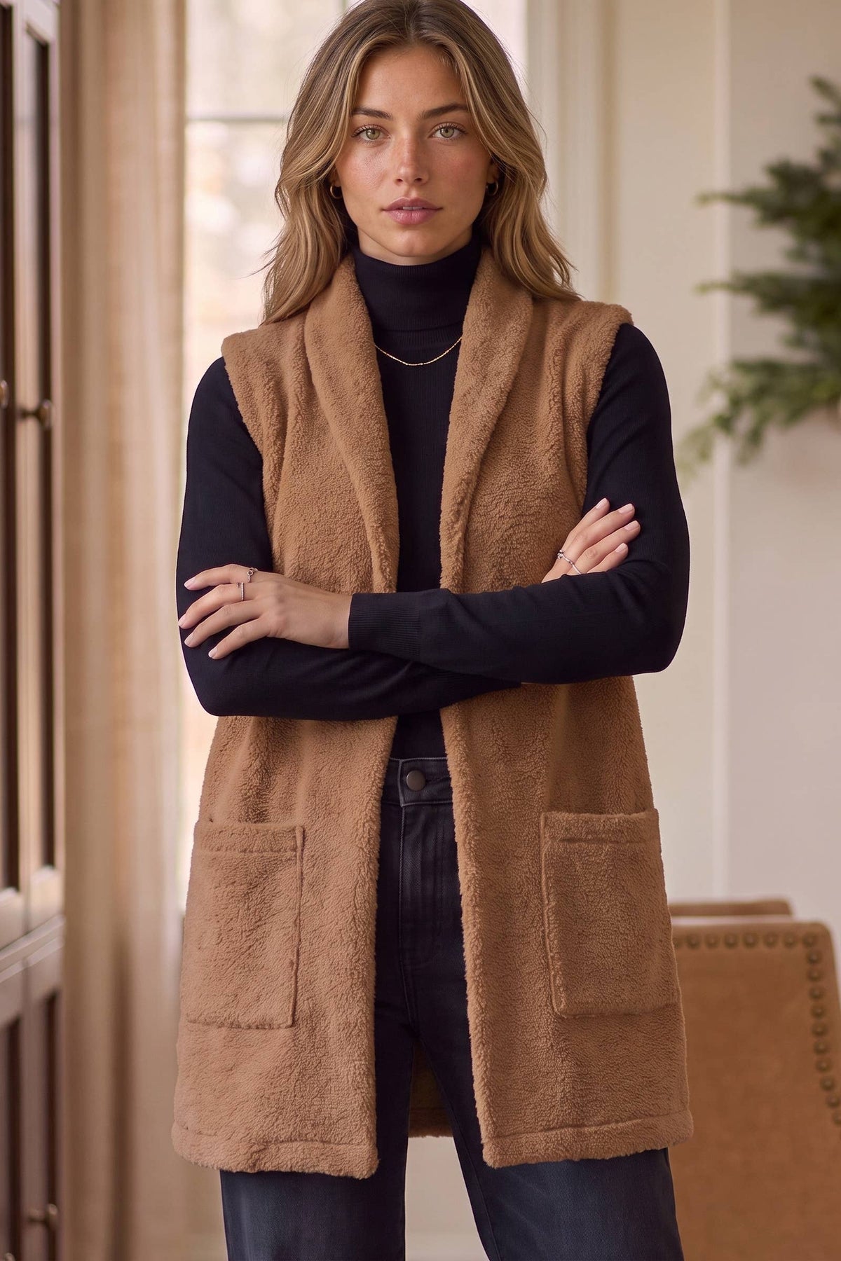Teddy Longline Layering Vest w/ Pockets
