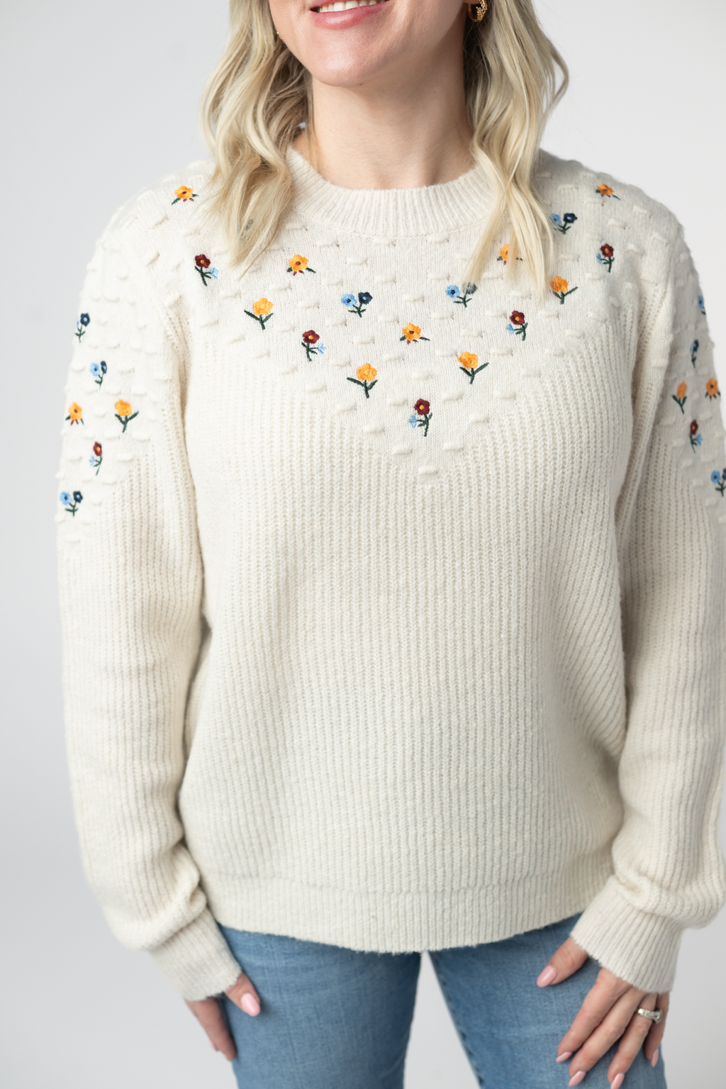 IN STOCK Micro Flower Sweater - Ivory FINAL SALE
