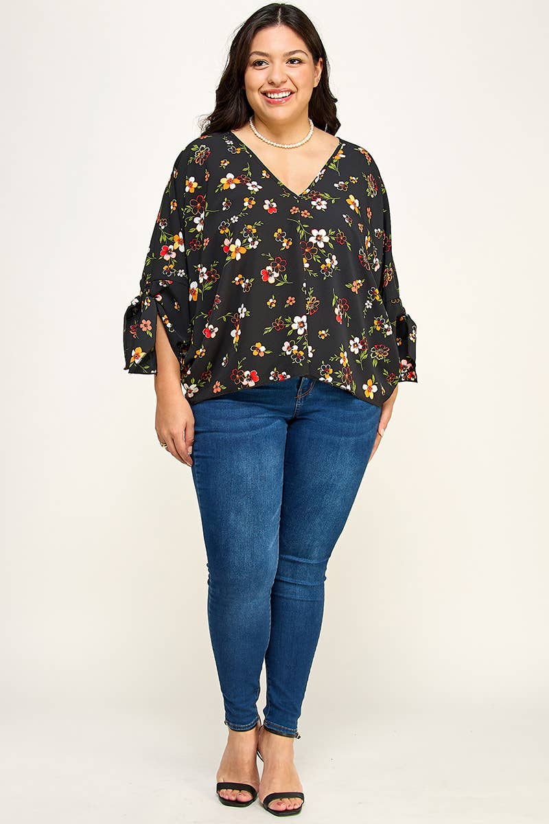 Plus Size Floral Dolman Blouse - NK18318-T