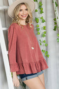 ETK-8690-PL Plus Size Babydoll Ruffle Hem Solid Top