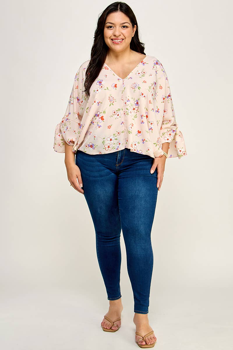 Plus Size Floral Dolman Blouse - NK18318-T