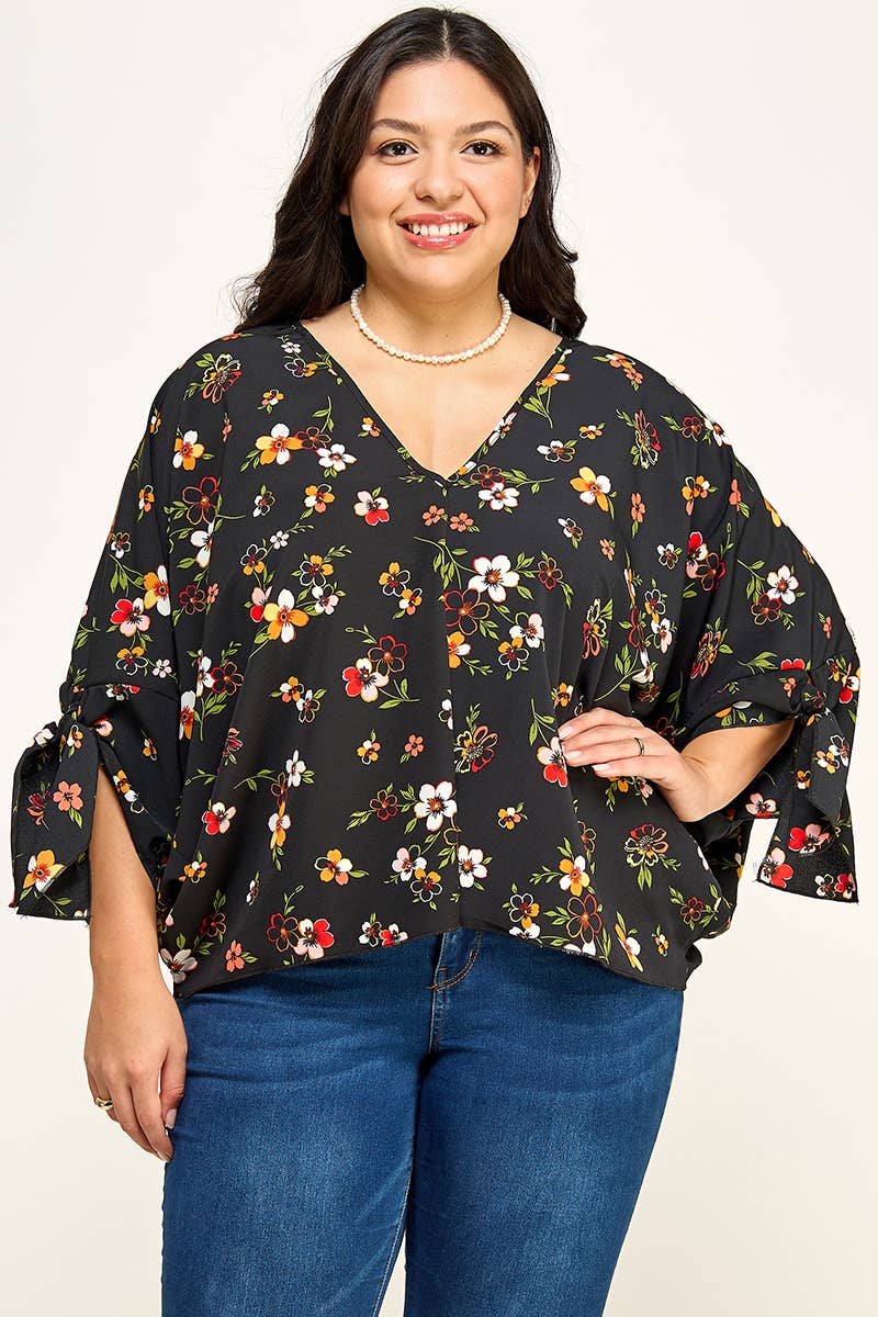 Plus Size Floral Dolman Blouse - NK18318-T