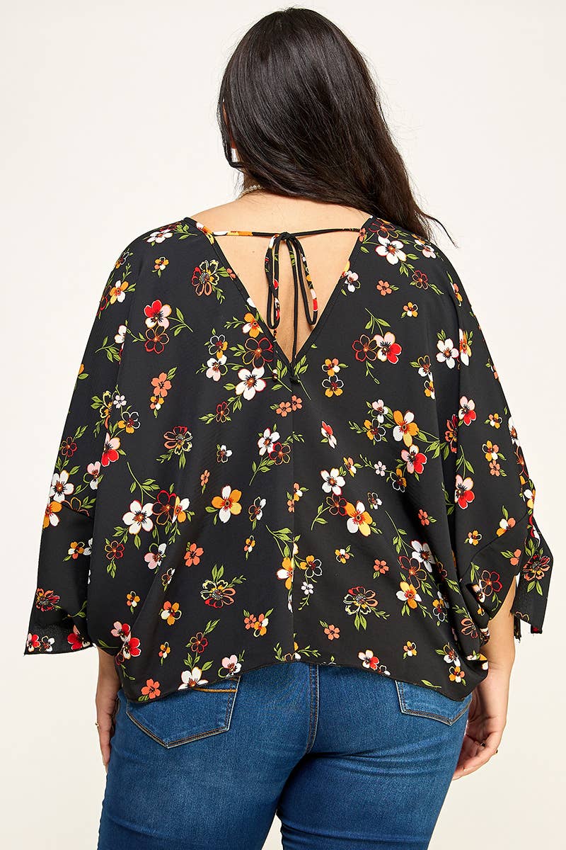 Plus Size Floral Dolman Blouse - NK18318-T