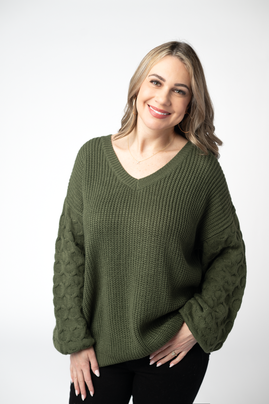 IN STOCK Talina Textured Sweater - Olive FINAL SALE
