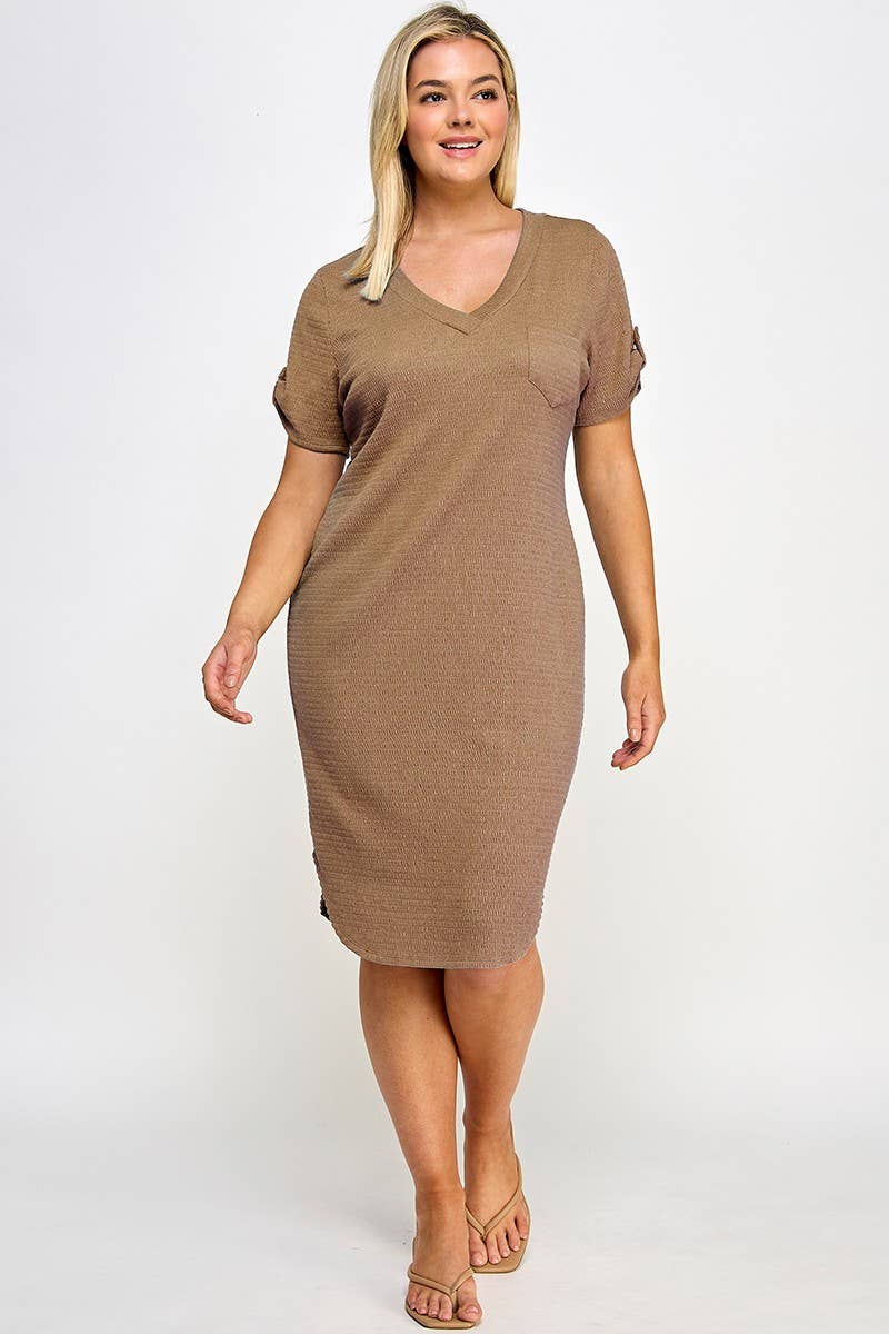 Plus Size Smocked V-neck Shirt Tail Dress PL2463P-D