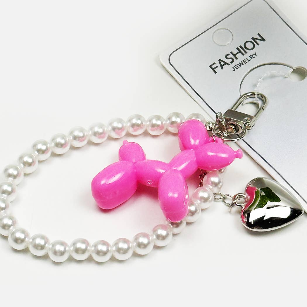 Balloon Puppy Keychain with Heart Charm