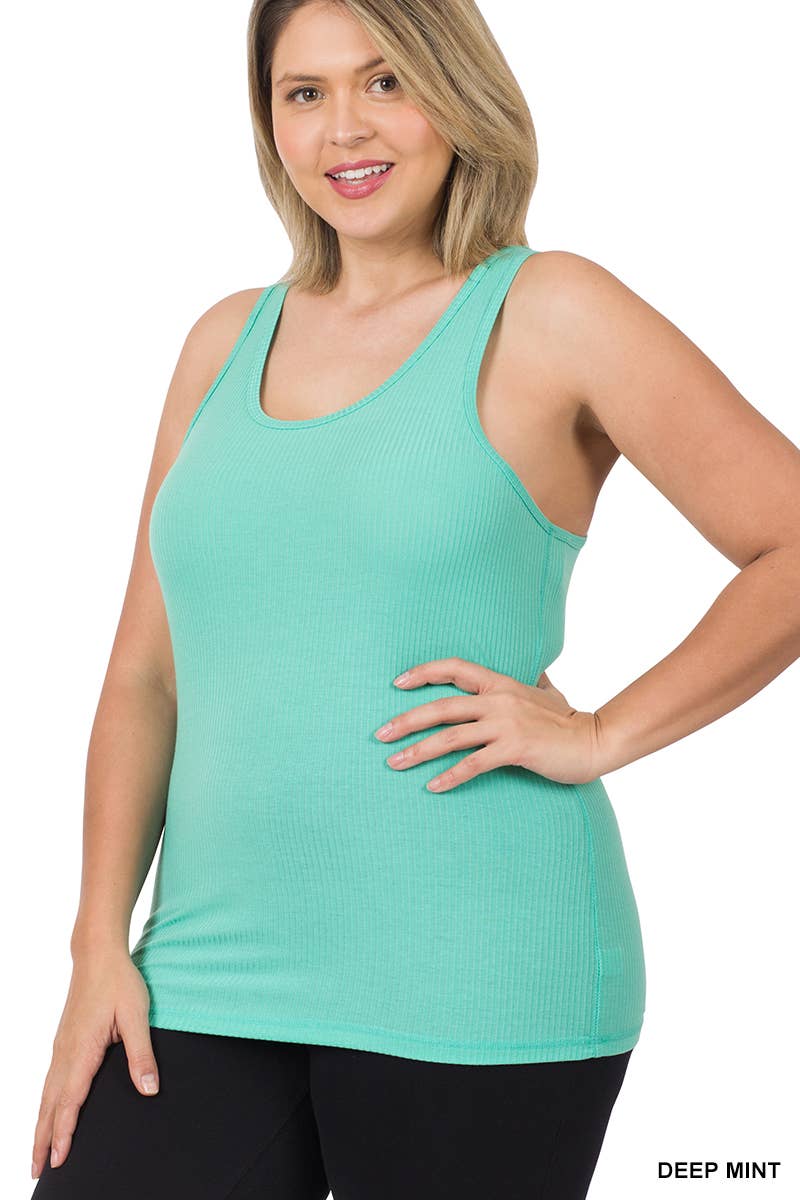 `SI-22552 Plus Ribbed Racerback Tank Top Zenana