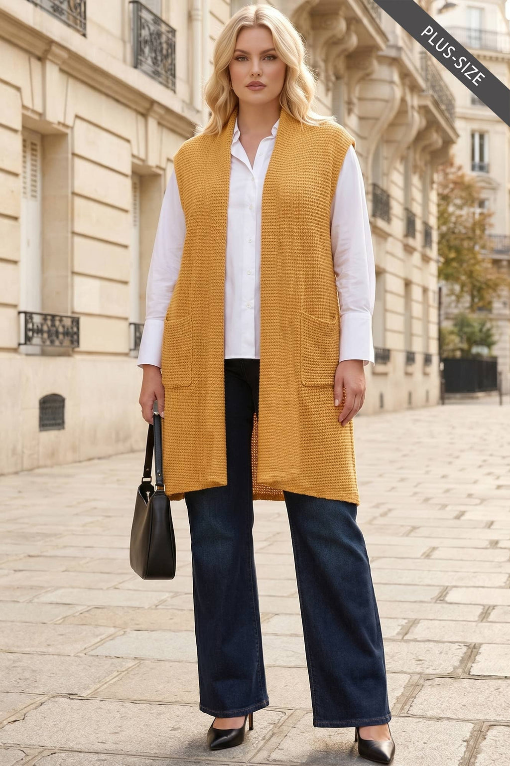 PLUS SIZE Sleeveless Crochet Midi Vest Cardigan