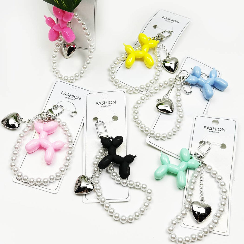 Balloon Puppy Keychain with Heart Charm