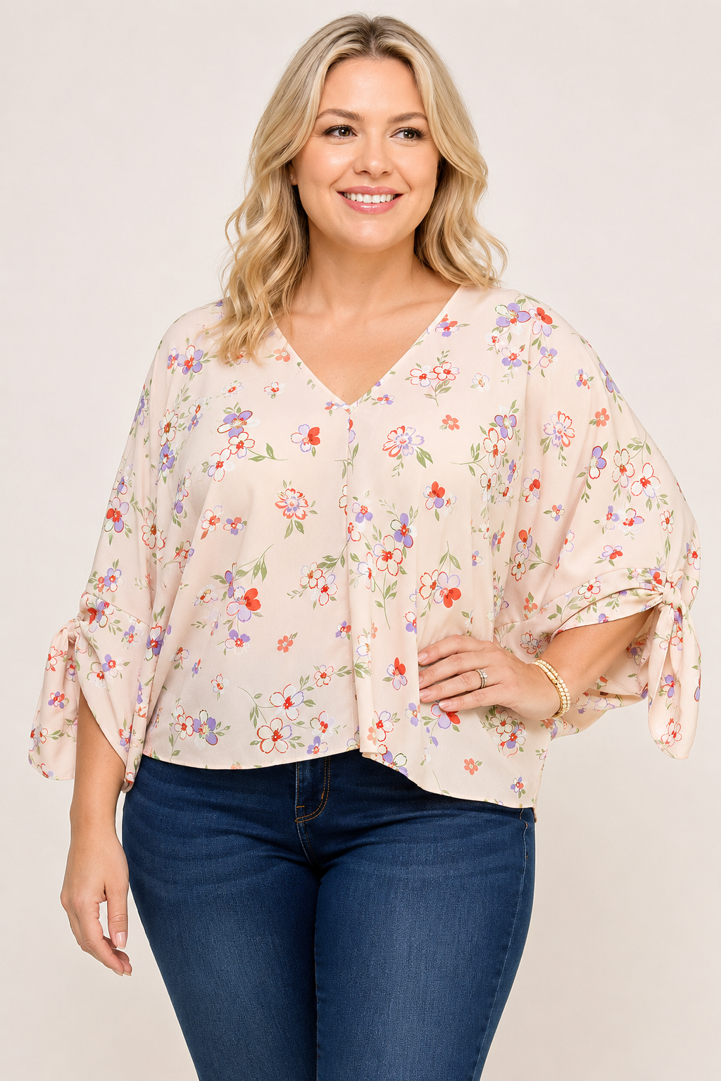 Plus Size Floral Dolman Blouse - NK18318-T