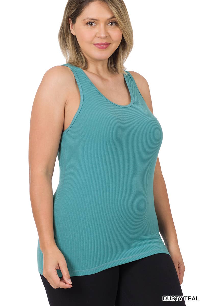 `SI-22552 Plus Ribbed Racerback Tank Top Zenana