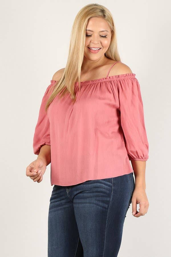 Plus Size Cold Shoulder Peasant Top WG16767-T
