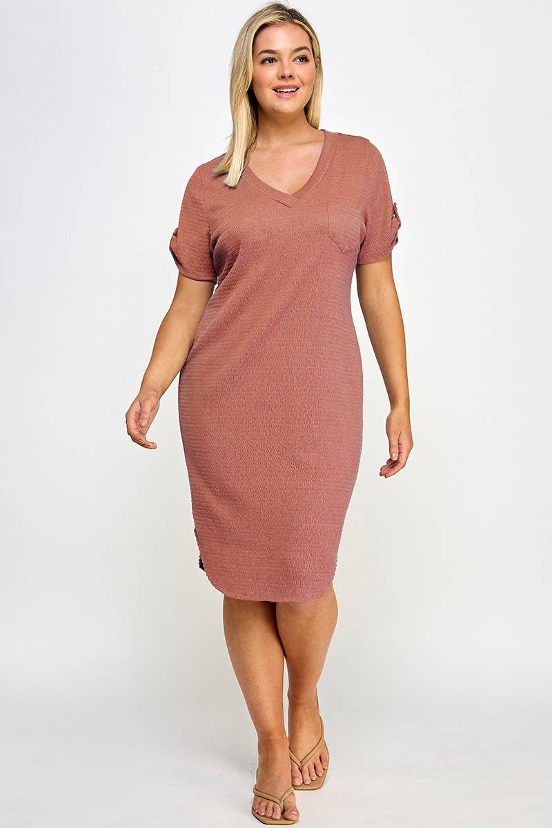 Plus Size Smocked V-neck Shirt Tail Dress PL2463P-D