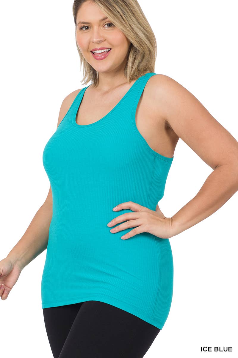 `SI-22552 Plus Ribbed Racerback Tank Top Zenana