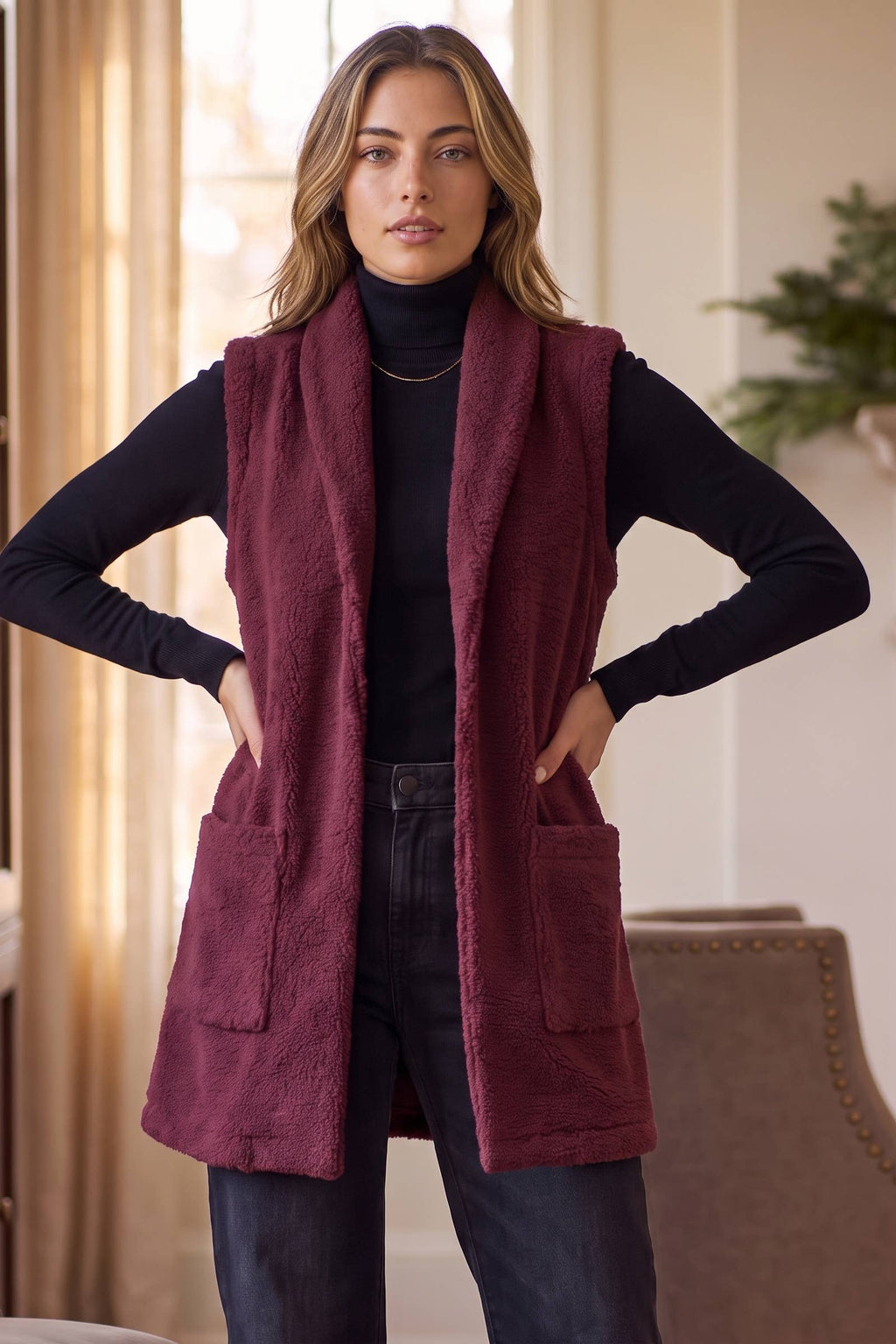 Teddy Longline Layering Vest w/ Pockets