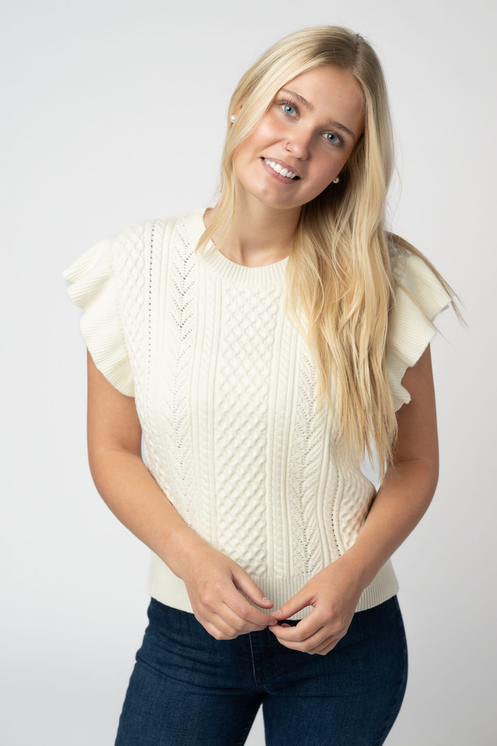 IN STOCK Felicity Flutter Sweater Top - Ivory FINAL SALE