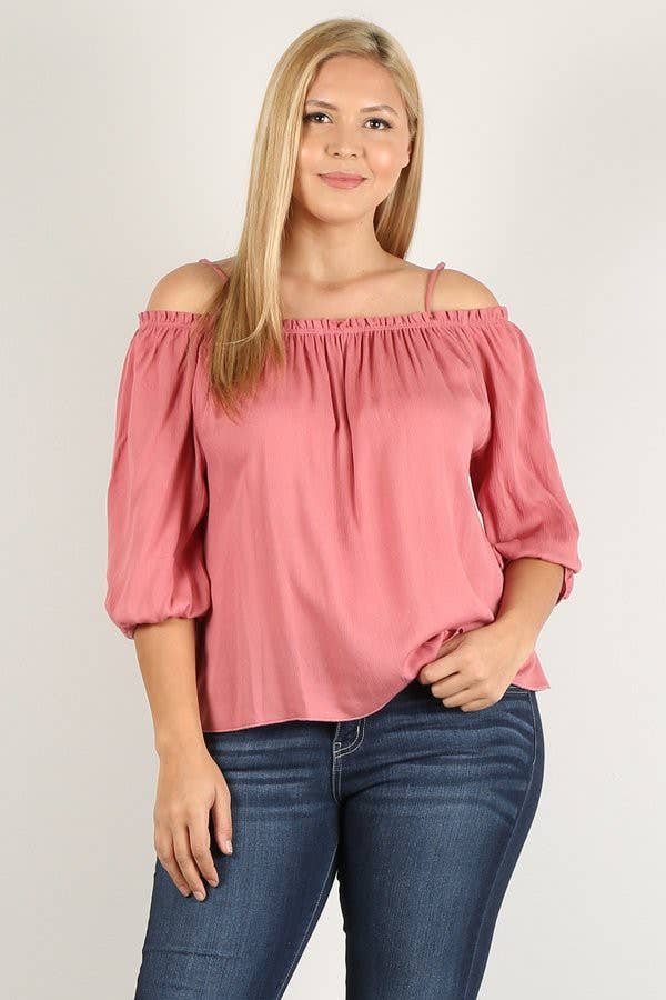 Plus Size Cold Shoulder Peasant Top WG16767-T