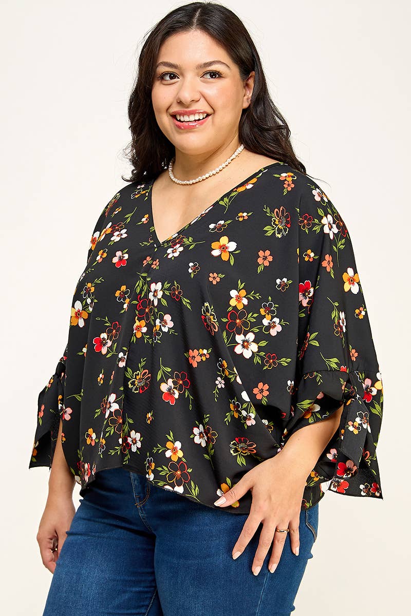 Plus Size Floral Dolman Blouse - NK18318-T