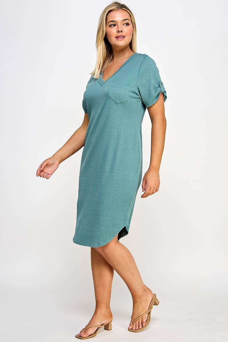 Plus Size Smocked V-neck Shirt Tail Dress PL2463P-D