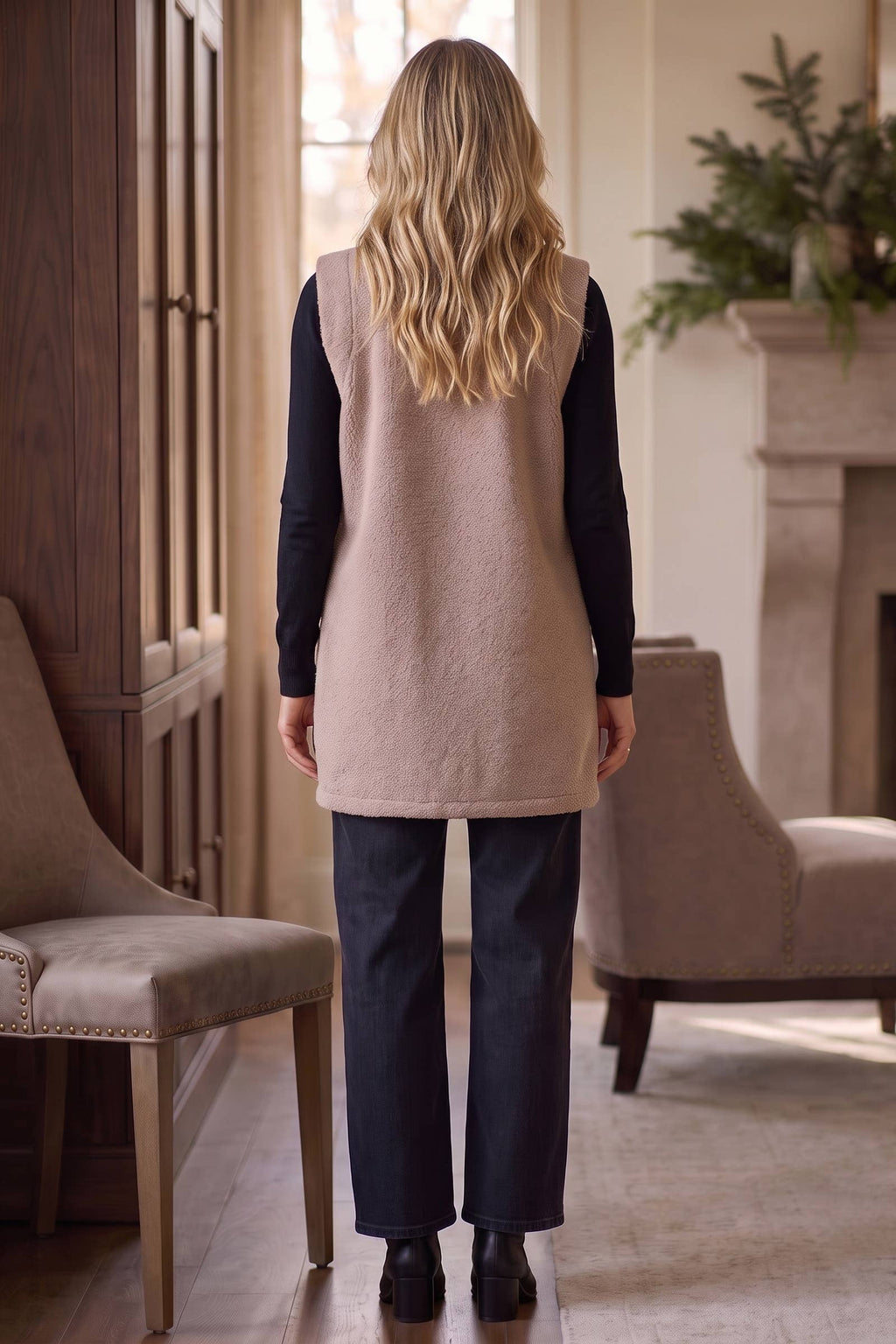 Teddy Longline Layering Vest w/ Pockets