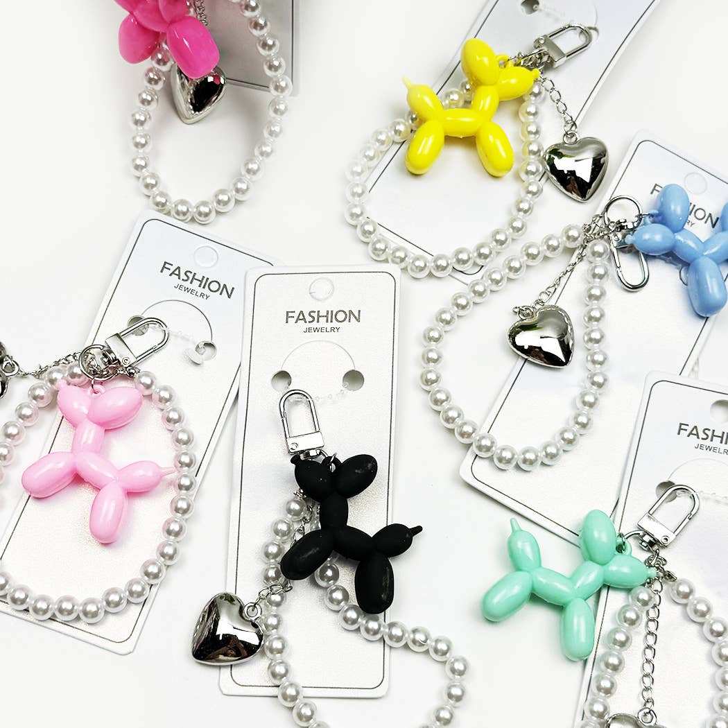 Balloon Puppy Keychain with Heart Charm