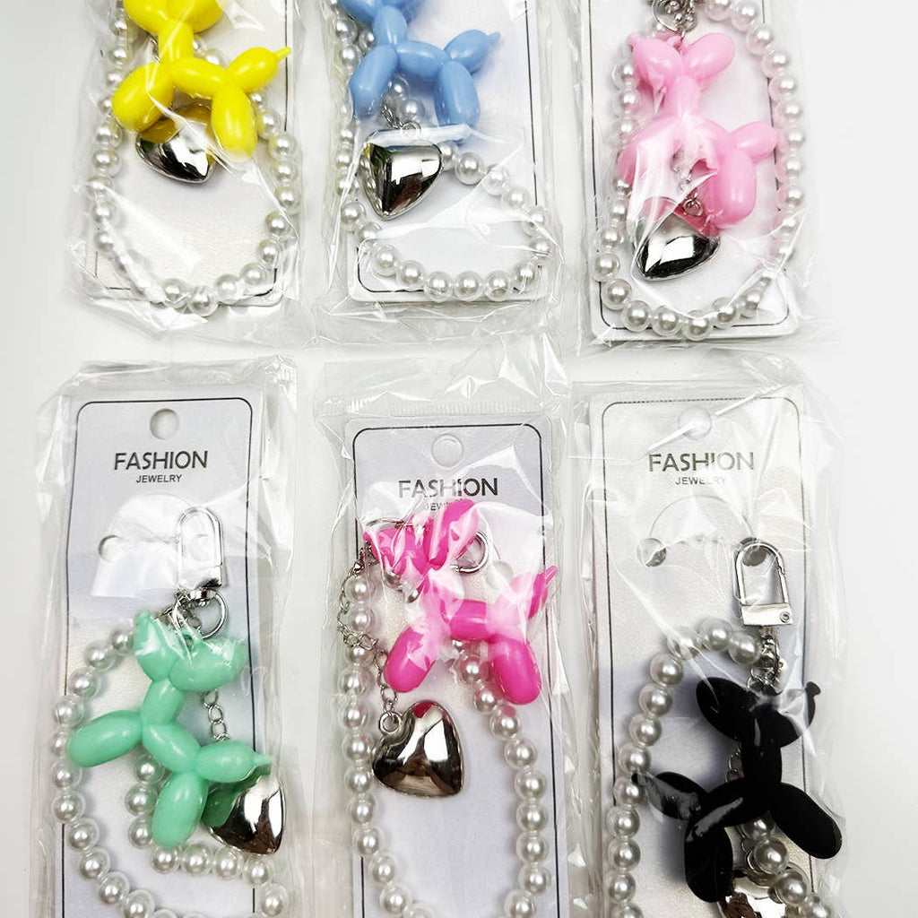 Balloon Puppy Keychain with Heart Charm