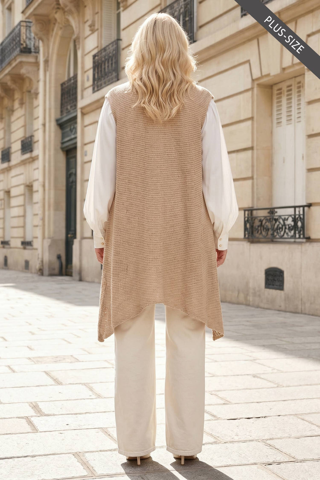 PLUS SIZE Sleeveless Crochet Midi Vest Cardigan