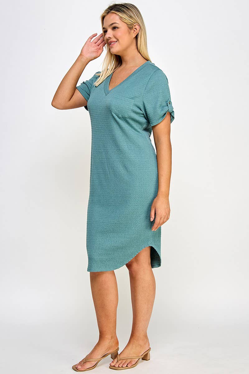 Plus Size Smocked V-neck Shirt Tail Dress PL2463P-D