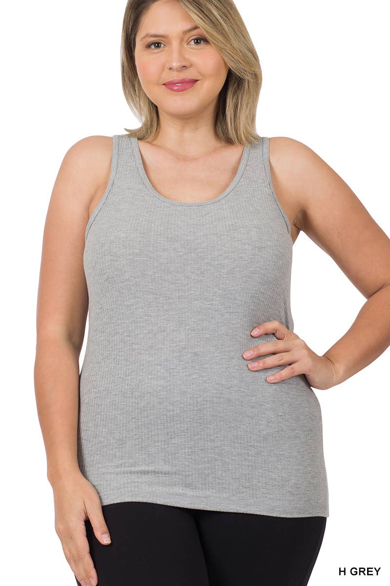 `SI-22552 Plus Ribbed Racerback Tank Top Zenana