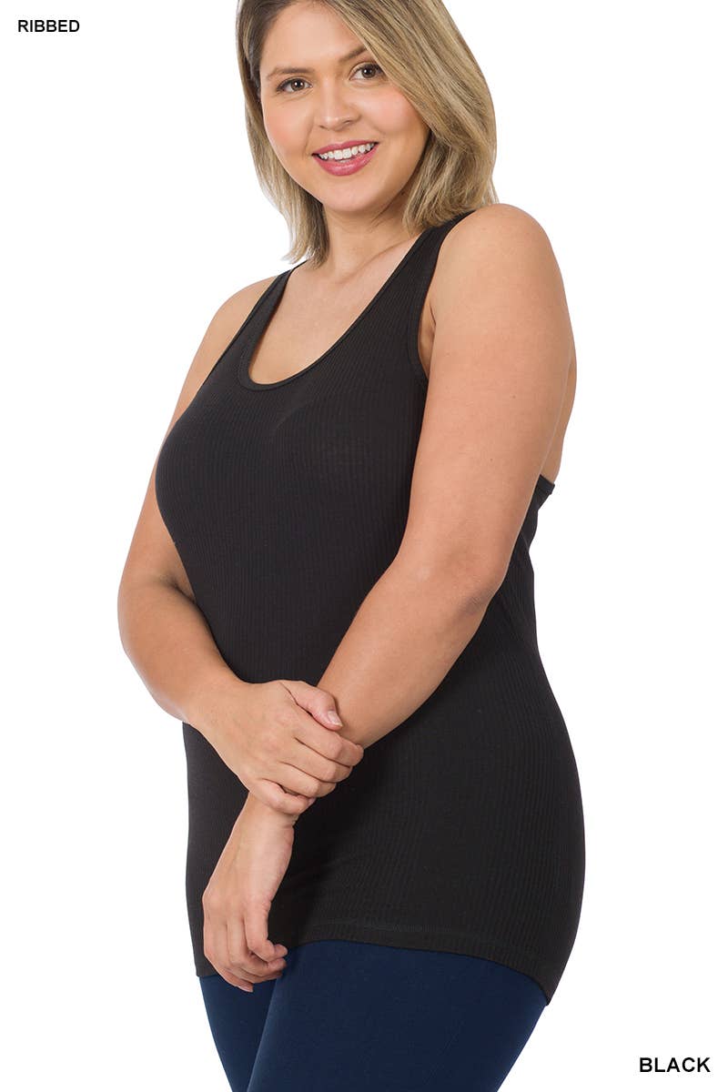 `SI-22552 Plus Ribbed Racerback Tank Top Zenana