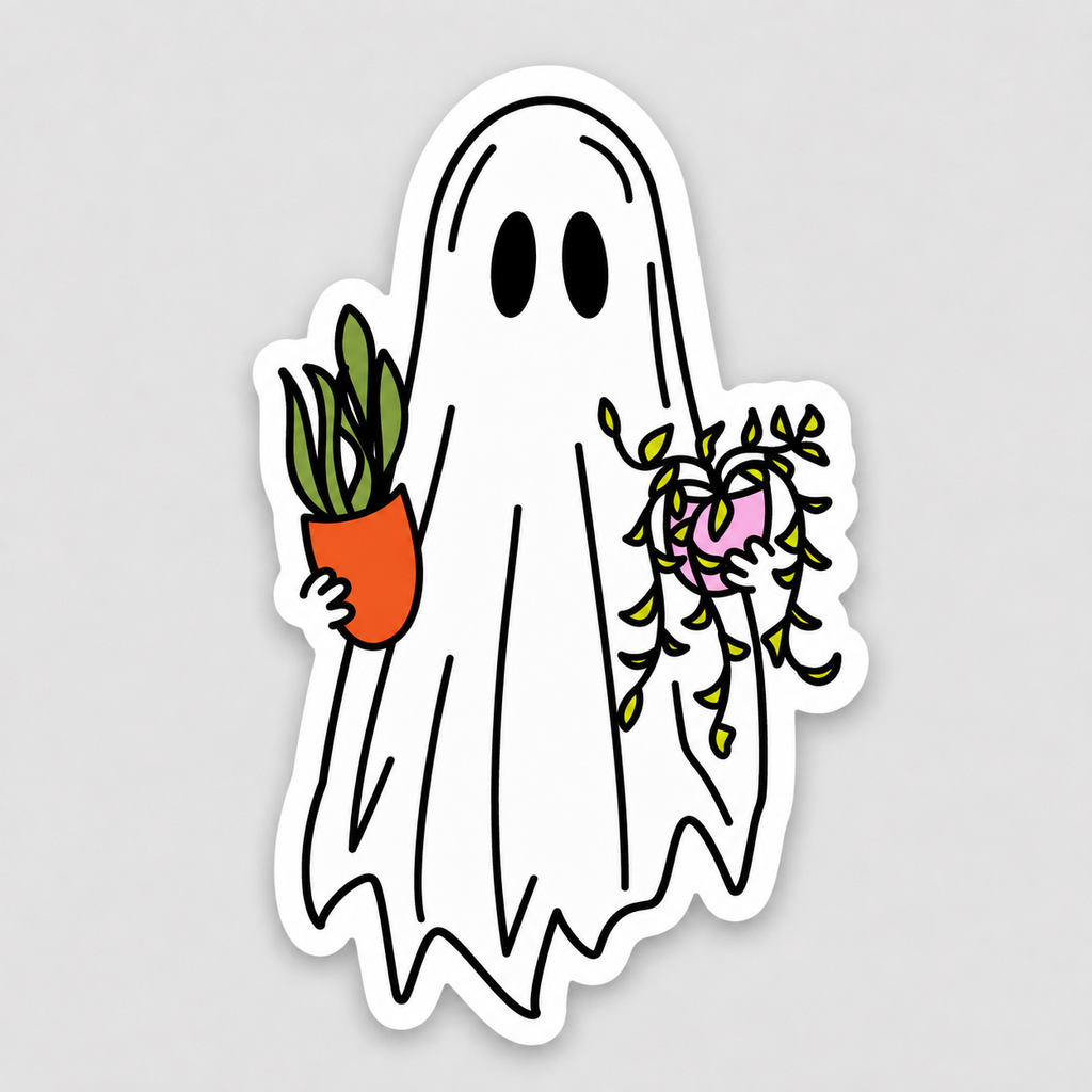 Ghost & Houseplants Halloween Sticker | Spooky Plant Sticker